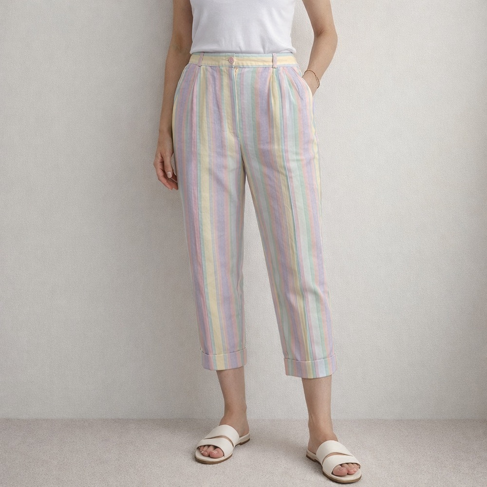Vintage Pastel Striped Cropped Pants